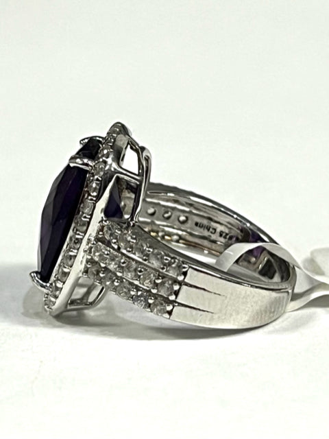 New Sterling Silver 5.40ct African Amethyst Ring White Zircon Size 5 JTV