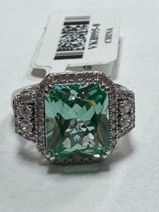 Sterling Silver Green Lab Created Spinel & CZ Ring Size 8 New w/ Tags JTV