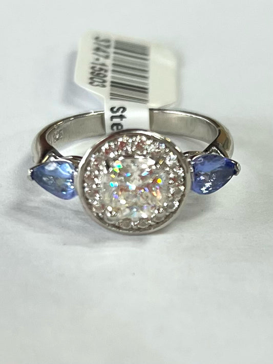 Sterling Silver White Strontium & Tanzanite White Zircon Ring Size 8 JTV New