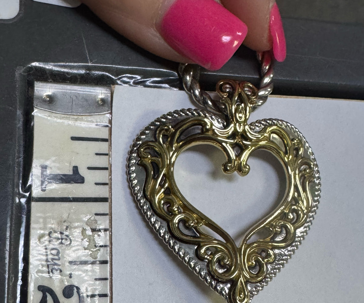 Carolyn Pollack Sterling Silver Brass Heart Pendant  Enhance Leather Necklace