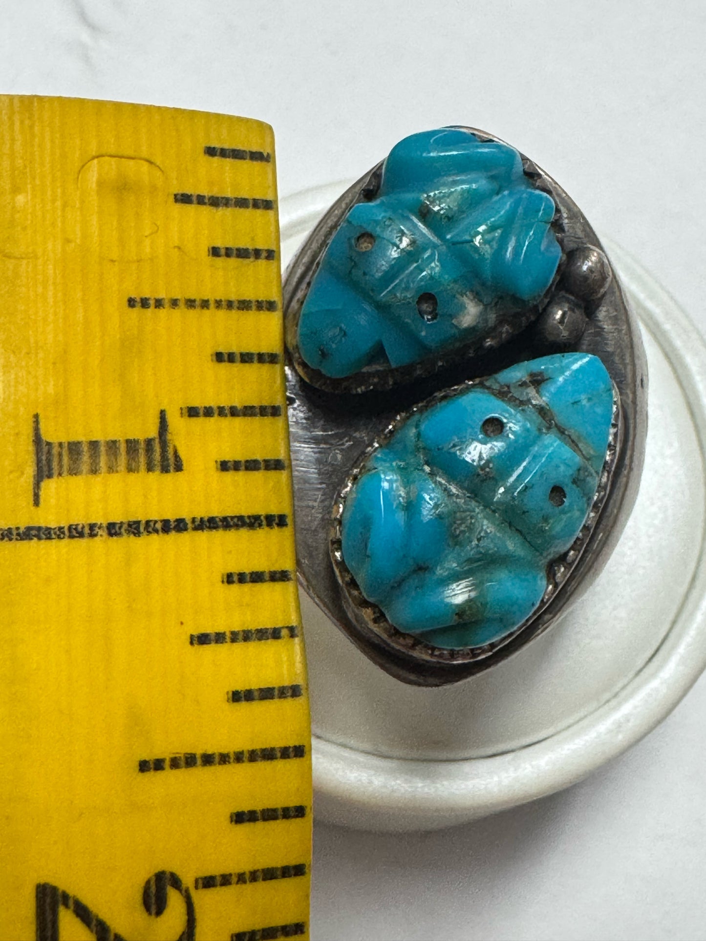 Native American Sterling Silver Ring Heavy Massive 37g Carve Turquoise Size 12.5