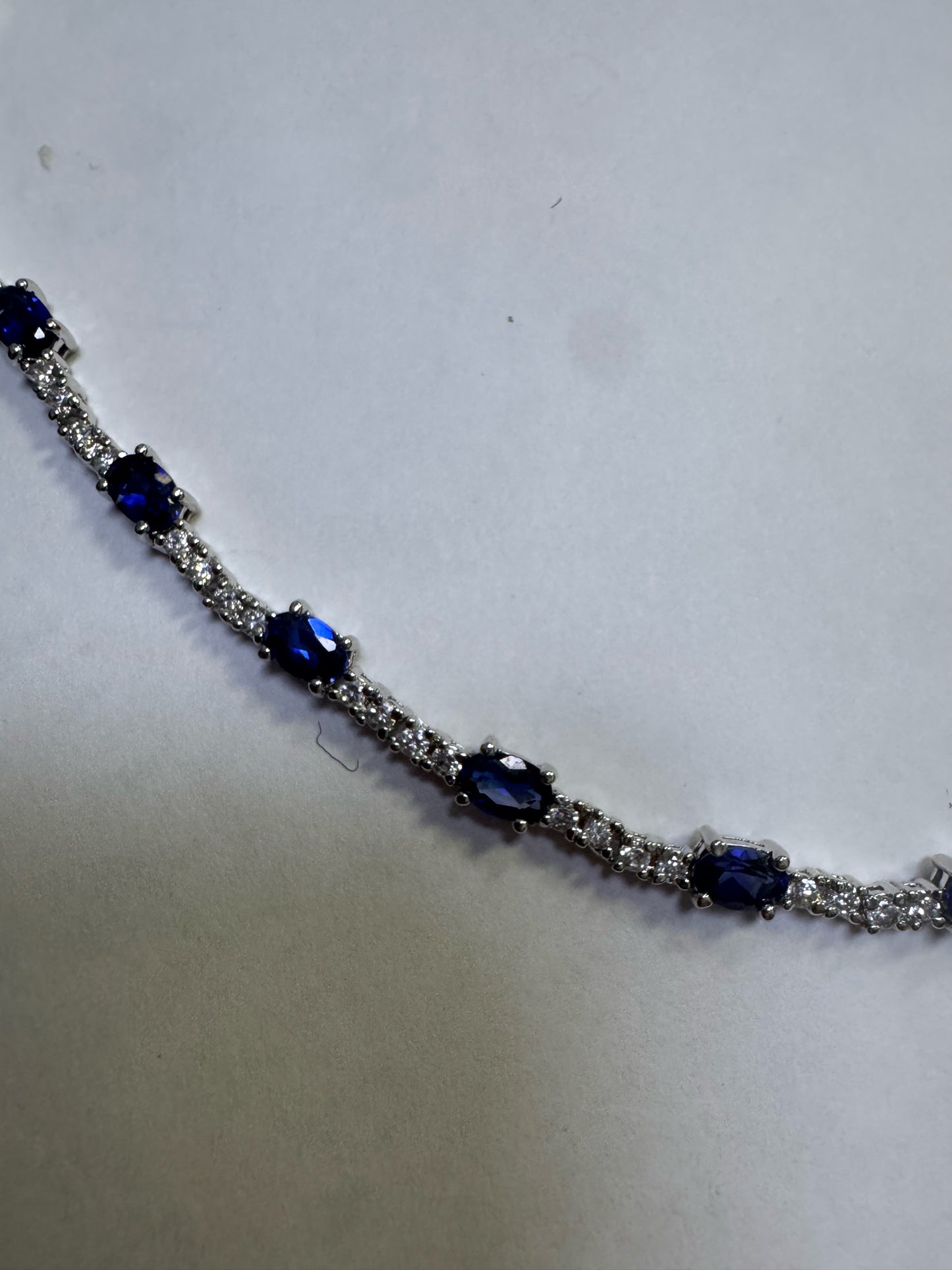 18" Sterling Silver Blue & White Cubic Zirconia Tennis Fancy Necklace