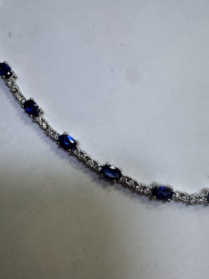 18" Sterling Silver Blue & White Cubic Zirconia Tennis Fancy Necklace