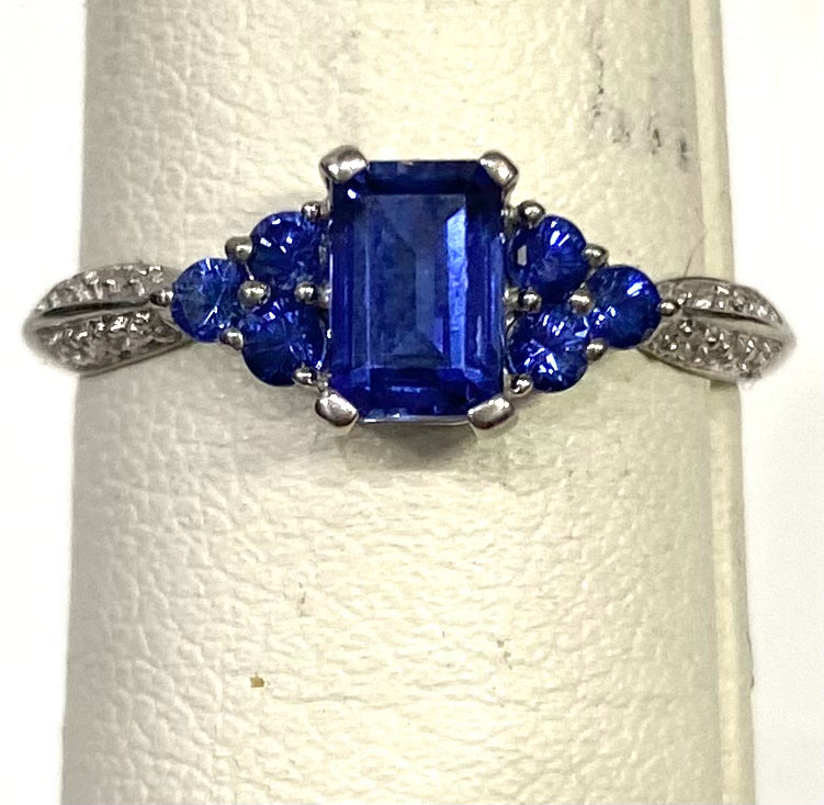 10k White Gold Lab Created Sapphire & Diamond Ring Size 6.5