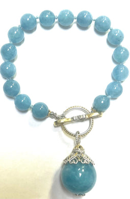 Michael Valitutti Gems En Vogue Sterling Silver Milky Aquamarine Bead Bracelet