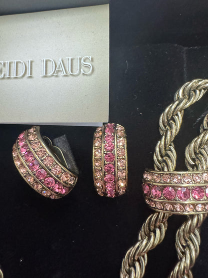Heidi Daus Vol 2 Chain Of Events Pink Crystal Set Necklace Bracelet Earrings