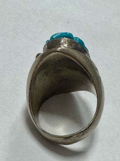 Native American Sterling Silver Ring Heavy Massive 37g Carve Turquoise Size 12.5