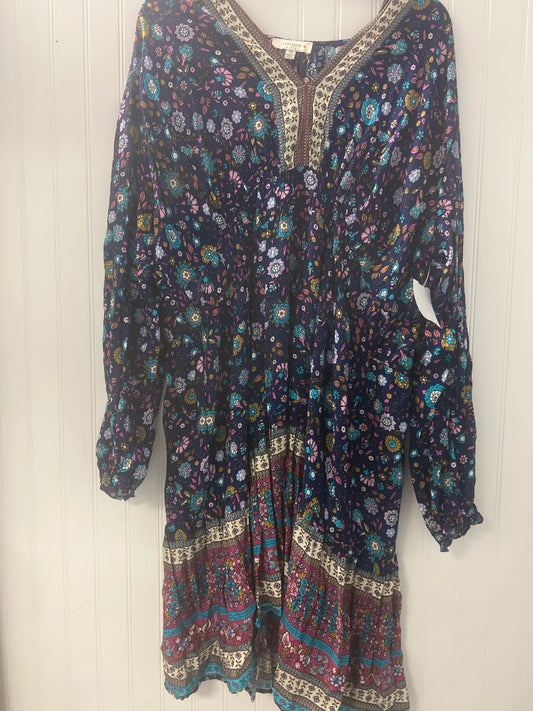 Blue Floral Print Umgee Long Sleeve Dress Women's