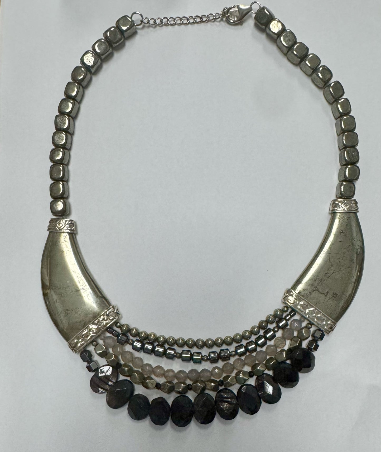 RETIRED Silpada Grandeur Necklace Sterling Statement Pyrite Hematite Quartz 925
