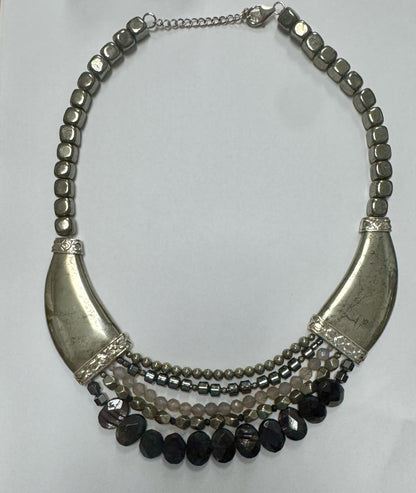 RETIRED Silpada Grandeur Necklace Sterling Statement Pyrite Hematite Quartz 925