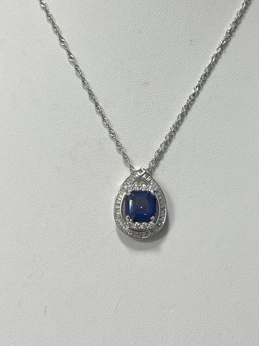 Sterling Silver Blue & White CZ Pendant & Chain New JTV