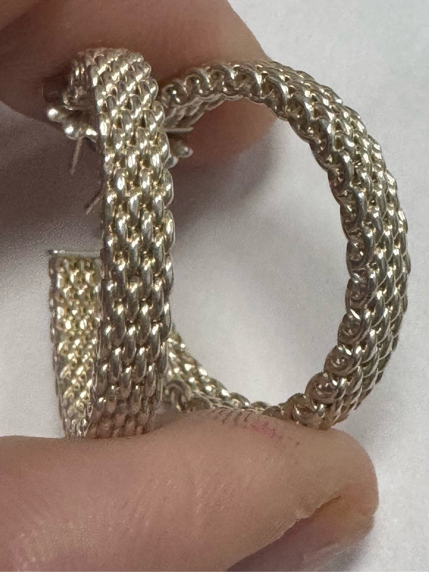 Tiffany & Co. Sterling Silver 1" Mesh Somerset Round Hoop Earrings w/ Box HTF
