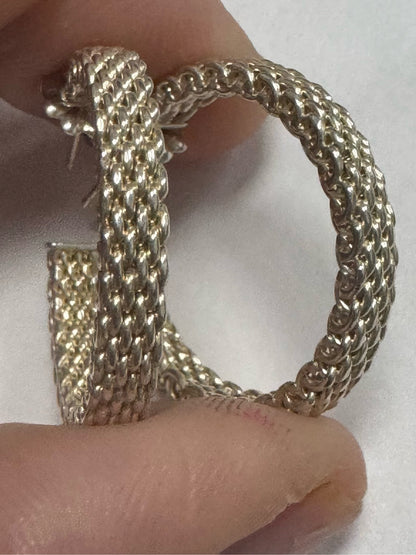 Tiffany & Co. Sterling Silver 1" Mesh Somerset Round Hoop Earrings w/ Box HTF