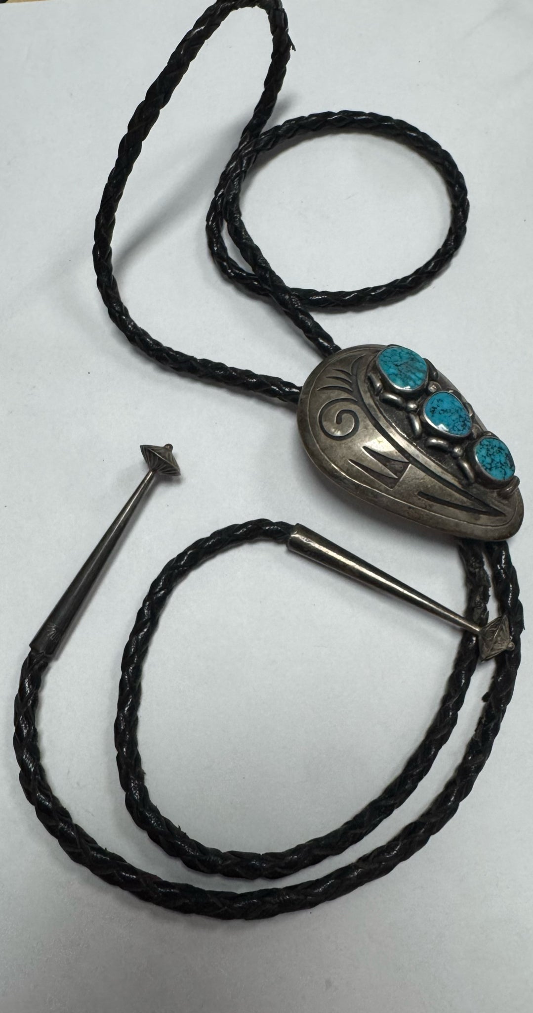 Bennett Pat Pend 2.5" x 1.5" Bolo Tie Turquoise Navajo Native American