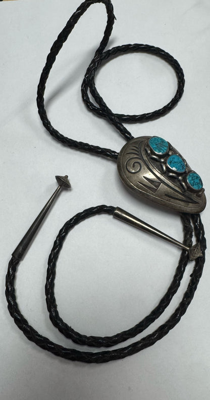 Bennett Pat Pend 2.5" x 1.5" Bolo Tie Turquoise Navajo Native American