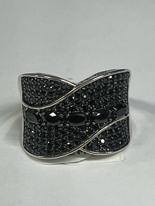 Sterling Silver Black Spinel ring Size 9 JTV New