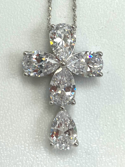 Sterling Silver CZ Necklace Cross Pendant & Chain New JTV