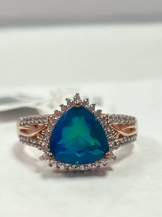Sterling Silver Miami Blue Welo Opal & Zircon Ring New w/ Tags JTV Size 9