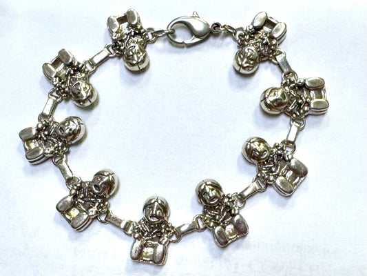 1990 Carol Felley Sterling Silver Figural Storyteller Navajo 8.5" Long Bracelet