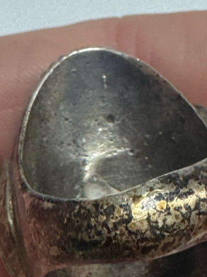 Vintage Native American Sterling Silver Heavy 35g Carve Turquoise Ring Size 9.75