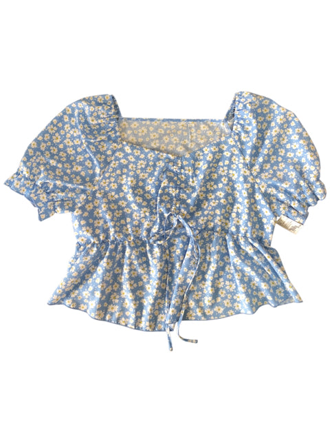 Blue Floral Print SHEIN Short Sleeve Shirt Women's