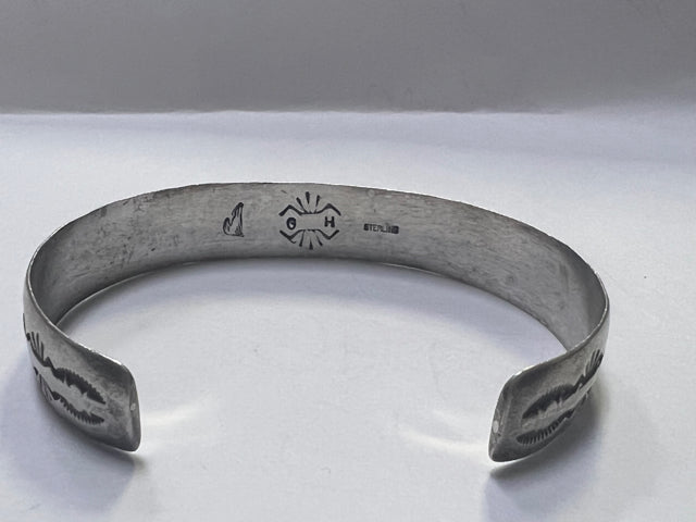 Guy Hoskie Sterling Silver .50" Open Cuff Bracelet GH Navajo