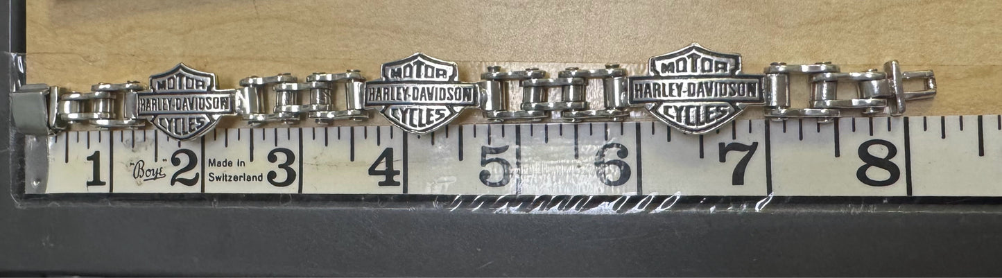 Harley Davidson Motorcycle Sterling Silver Bike Chain Link Bracelet 8"