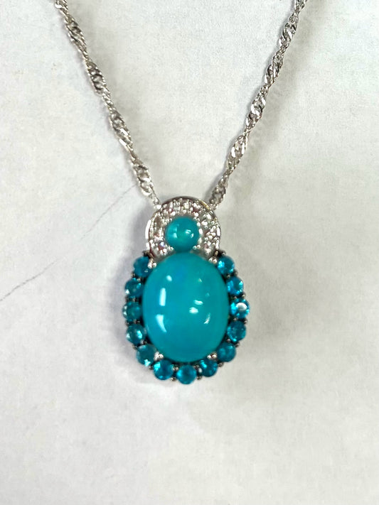 Sterling Silver Turquoise Neon Apatite Pendant & Chain New JTV