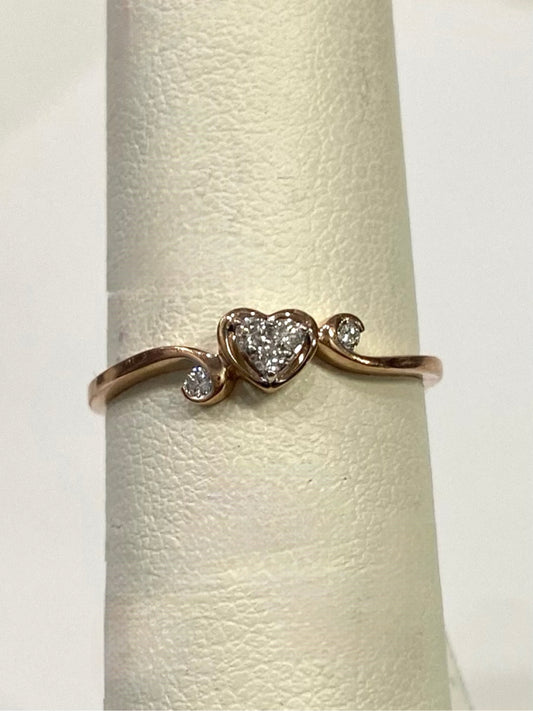 10k Rose Gold Heart Diamond Ring Size 7