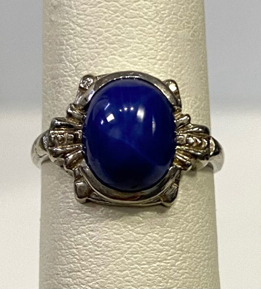 10k White Gold Blue Star Sapphire Ring Size 5