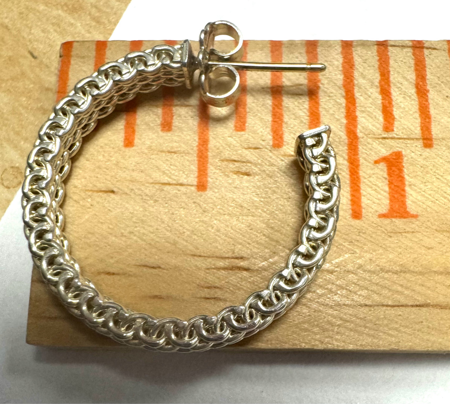 Tiffany & Co. Sterling Silver 1" Mesh Somerset Round Hoop Earrings w/ Box HTF