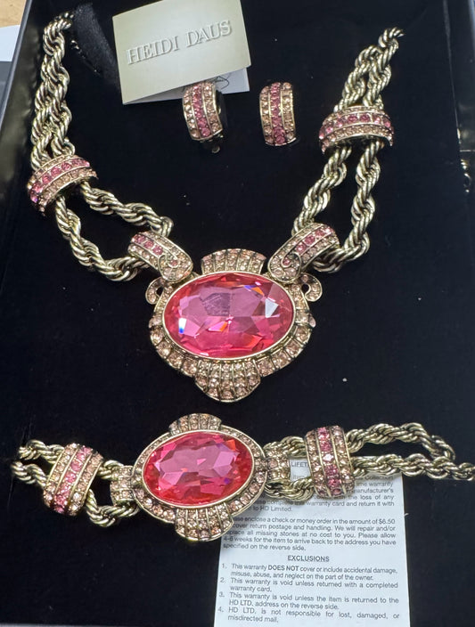 Heidi Daus Vol 2 Chain Of Events Pink Crystal Set Necklace Bracelet Earrings