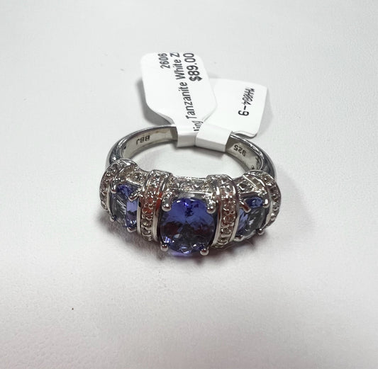 Sterling Tanzanite White Zircon Ring New w/ Tags JTV Size 8