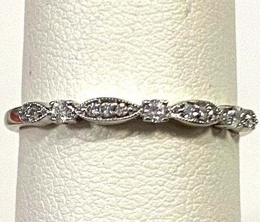 10k White Gold Diamond Ring Thin Band Size 8