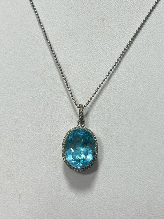 Sterling Silver Blue Topaz Necklace New JTV