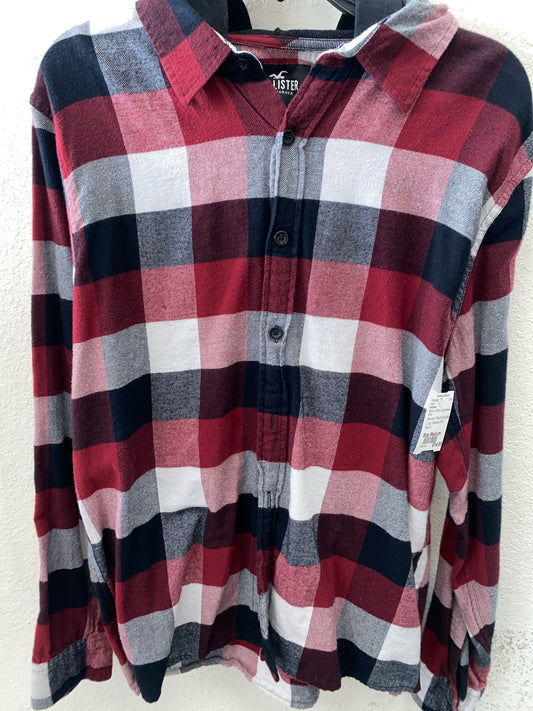 Maroon Plaid Hollister Long Sleeve Shirt Men's