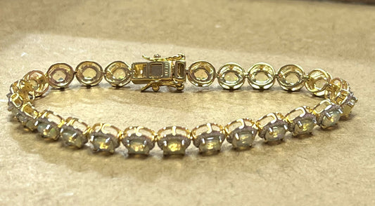 Gold Over Sterling Silver Ethiopian Opal & Diamond Bracelet New JTV 8"