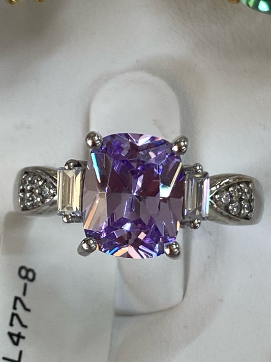 Sterling Lavender & White CZ Ring New w/ Tags JTV Size 8