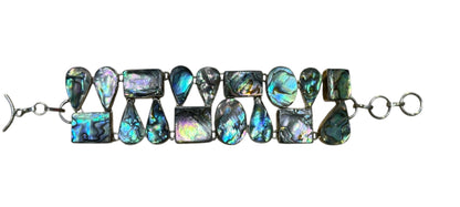 Sterling Silver Abalone Bracelet 1.5" Wide Chunky Toggle 7.25" - 8.5"