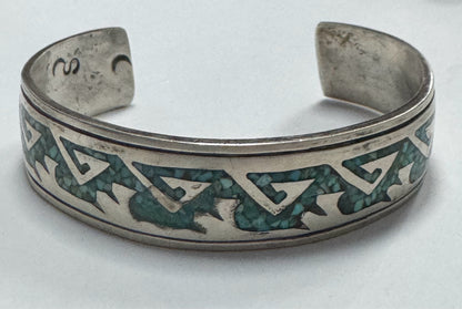 Tommy Singer Sterling Silver Mosaic Turquoise Native American Cuff  Bracelet
