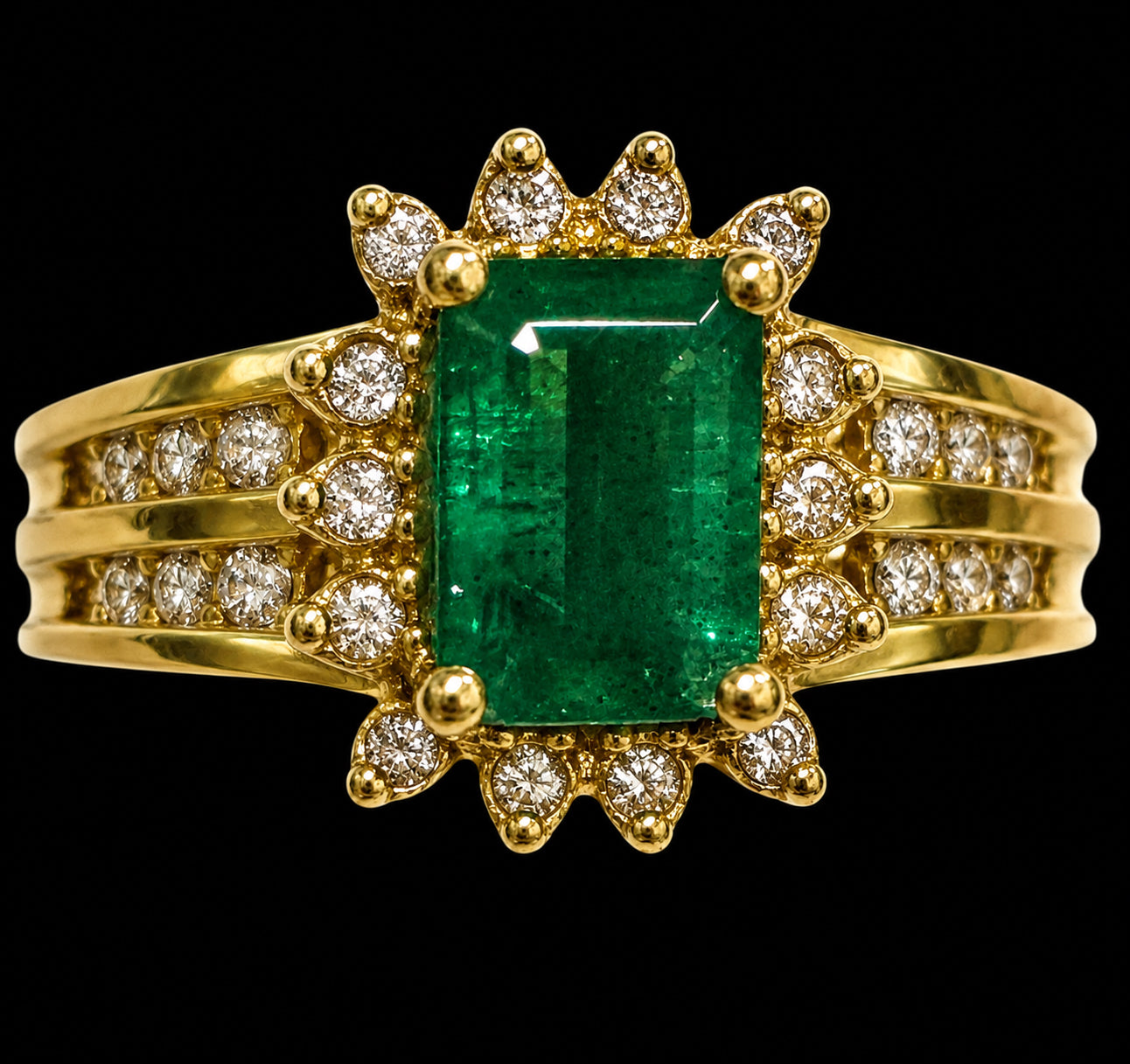 14k Yellow Gold Emerald & Diamond Ring
