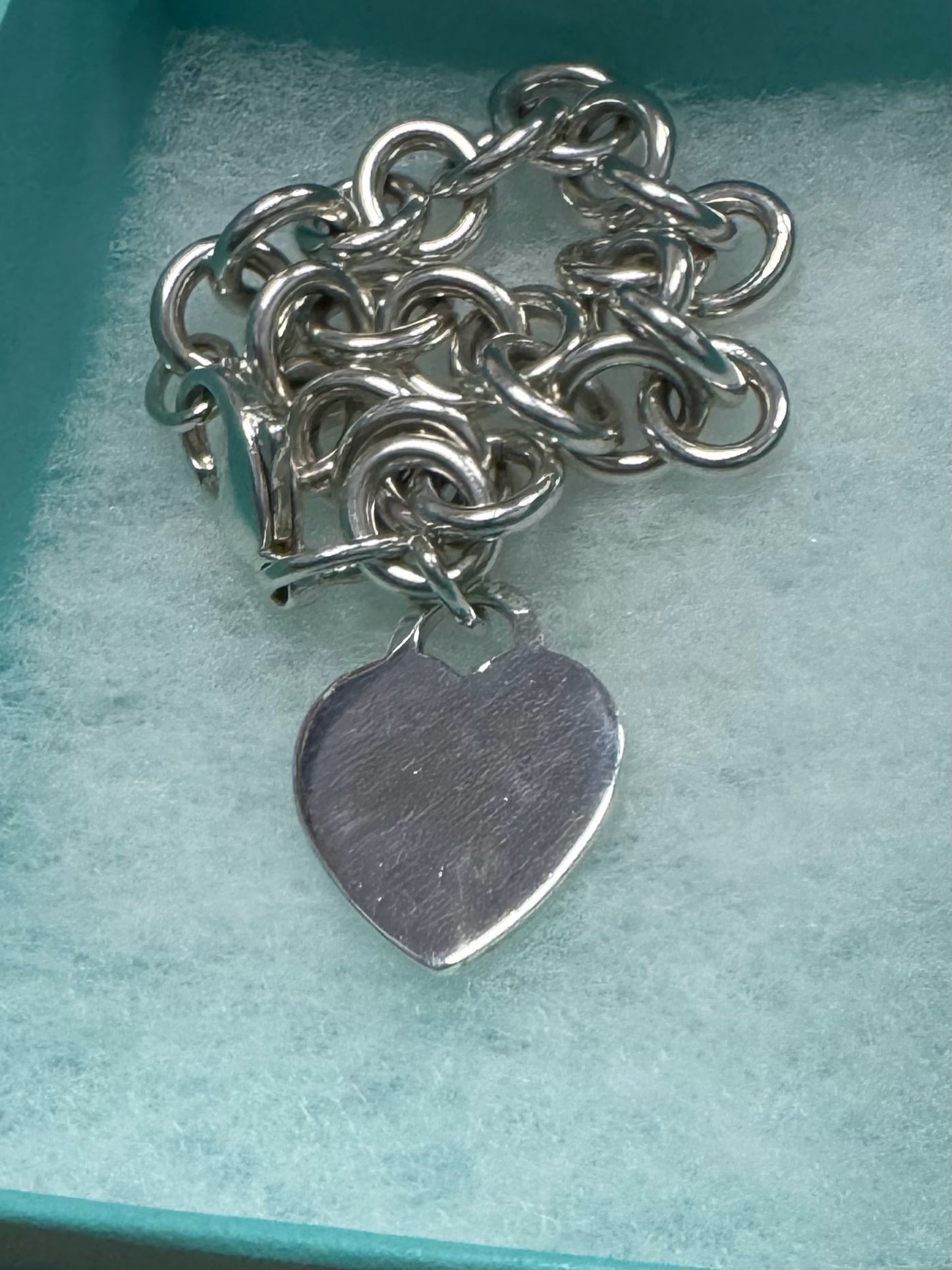 Tiffany & Co. 925 Sterling Silver Heart Tag Charm Link 7.25" Bracelet