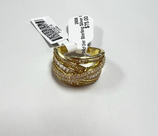 Gold Over Sterling Silver CZ Ring Size 8 JTV