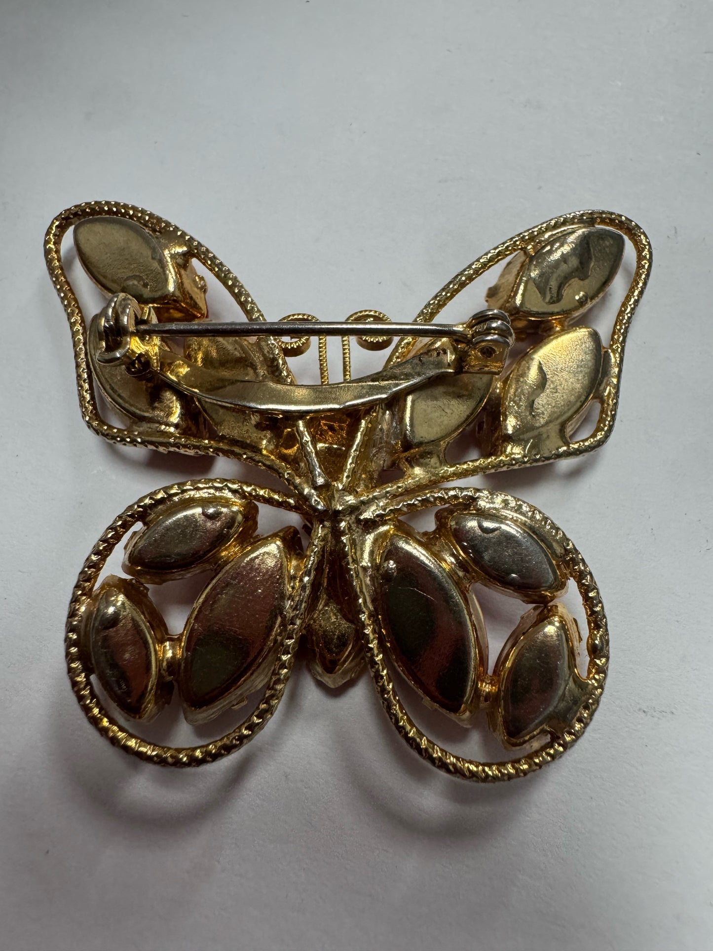 Juliana Rare Vintage Red Milk Glass Marquise Butterfly Brooch Pin Figural