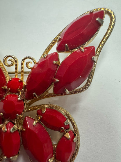 Juliana Rare Vintage Red Milk Glass Marquise Butterfly Brooch Pin Figural