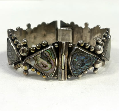 RARE Vintage Mexico ACE Guadalajara Blue Glass Sterling Silver Panel Bracelet