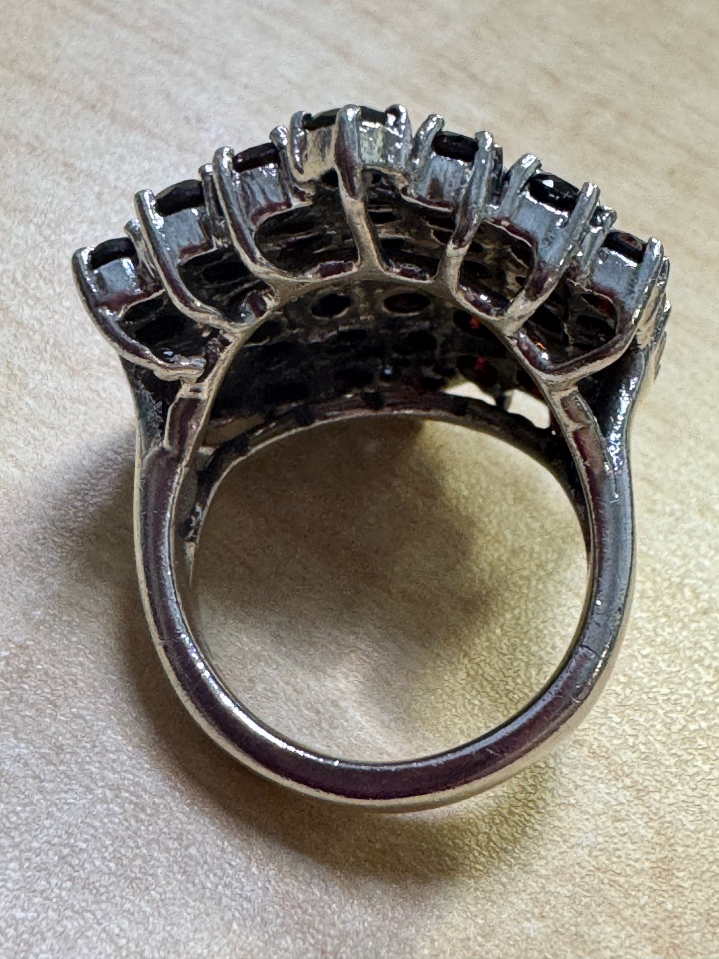 Vintage Massive Sterling Silver Garnet Ring 1.3" x 1.08" Large Heavy 23g Size 9