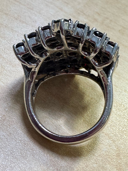 Vintage Massive Sterling Silver Garnet Ring 1.3" x 1.08" Large Heavy 23g Size 9