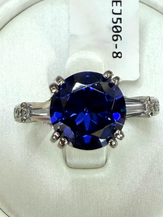 Sterling Silver Blue & White CZ Ring Size 8 New w/ Tags JTV