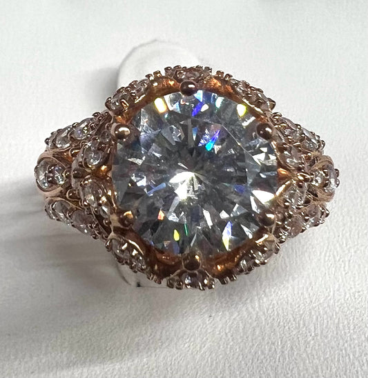 Rose Gold Over Sterling Silver CZ Ring Size 9 JTV